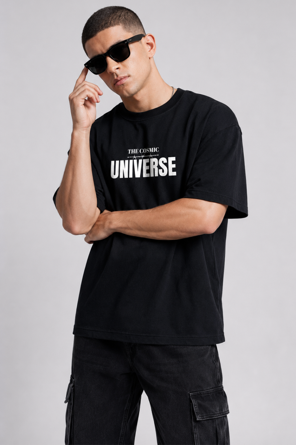 Cosmic Universe T-Shirt – Black Oversized Skeleton Graphic Tee