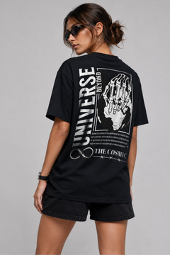 Cosmic Universe T-Shirt – Black Oversized Skeleton Graphic Tee Women