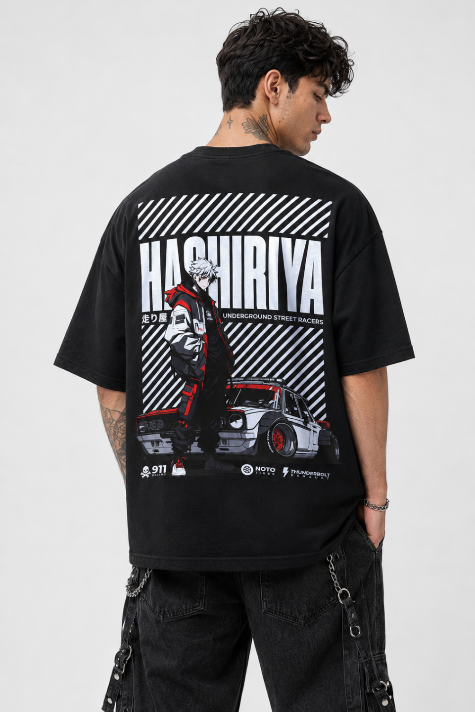 Hashiriya Racing T-Shirt – Black Oversized Graphic Tee