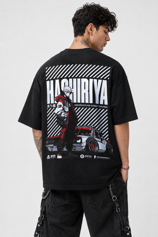 Hashiriya Racing T-Shirt – Black Oversized Graphic Tee