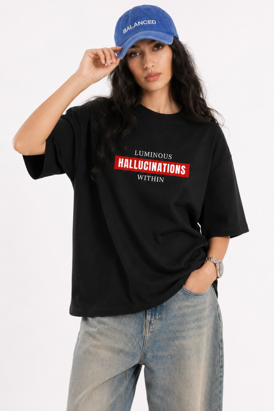 Luminous Hallucinations T-Shirt – Black Oversized Graphic Tee