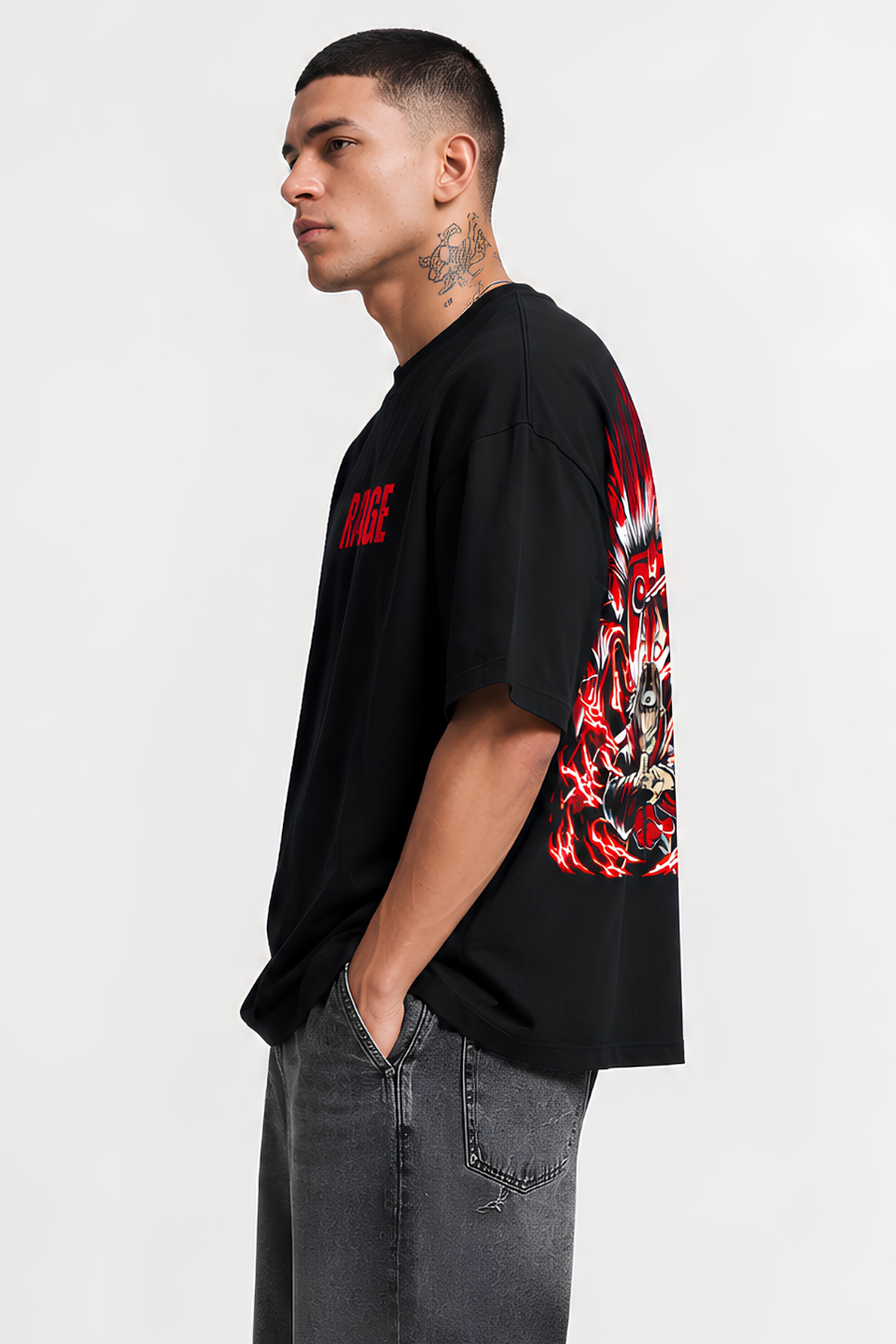 Rage Anime T-Shirt – Black Oversized Graphic Tee