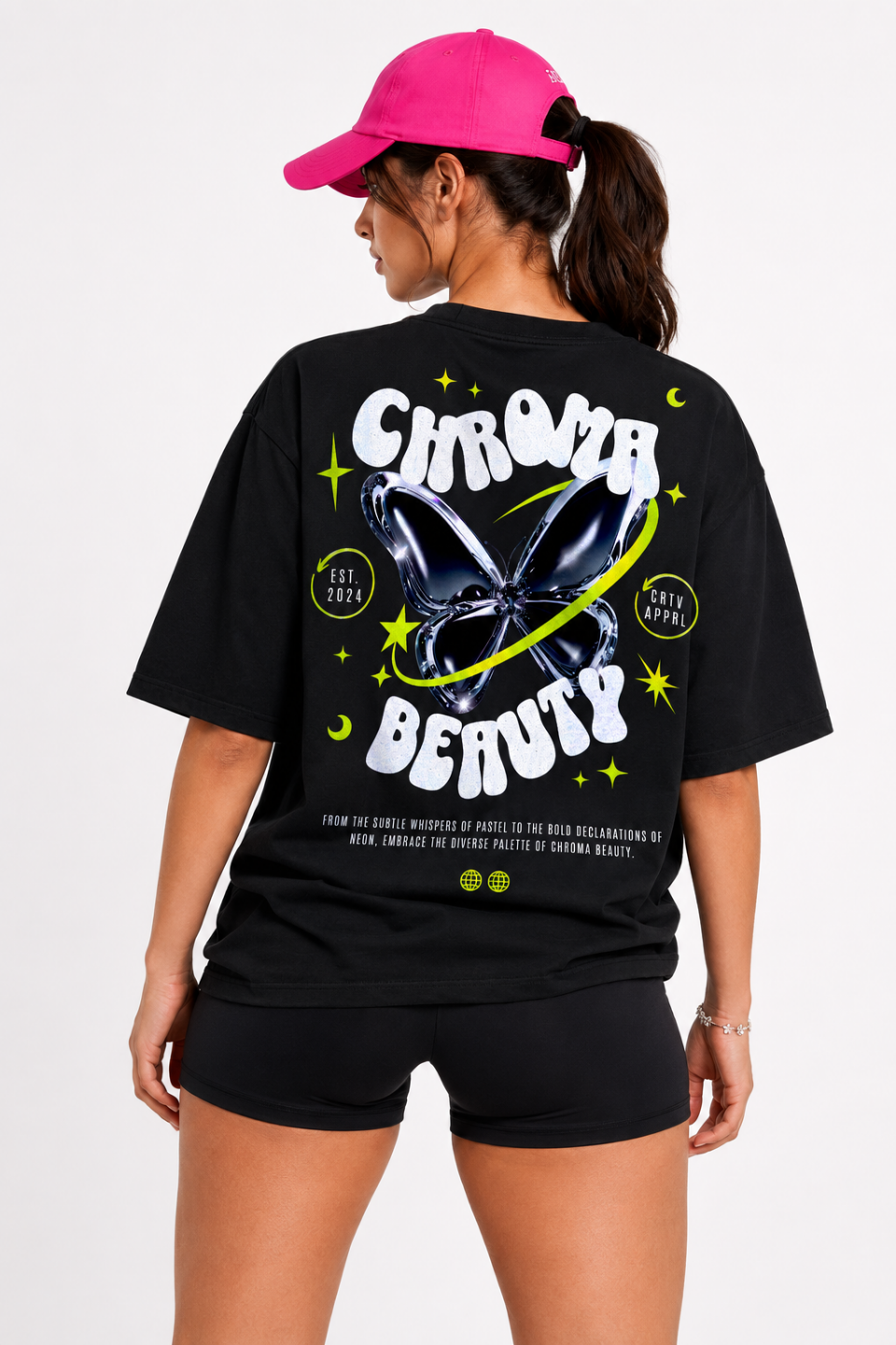 Chroma Beauty T-Shirt – Black Oversized Butterfly Graphic Tee
