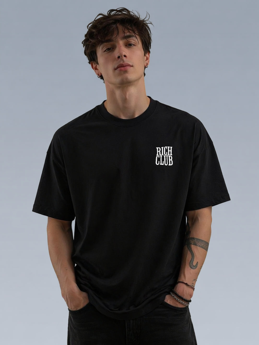 Rich Club T-Shirt – Black Oversized Money Burning Graphic Tee Women